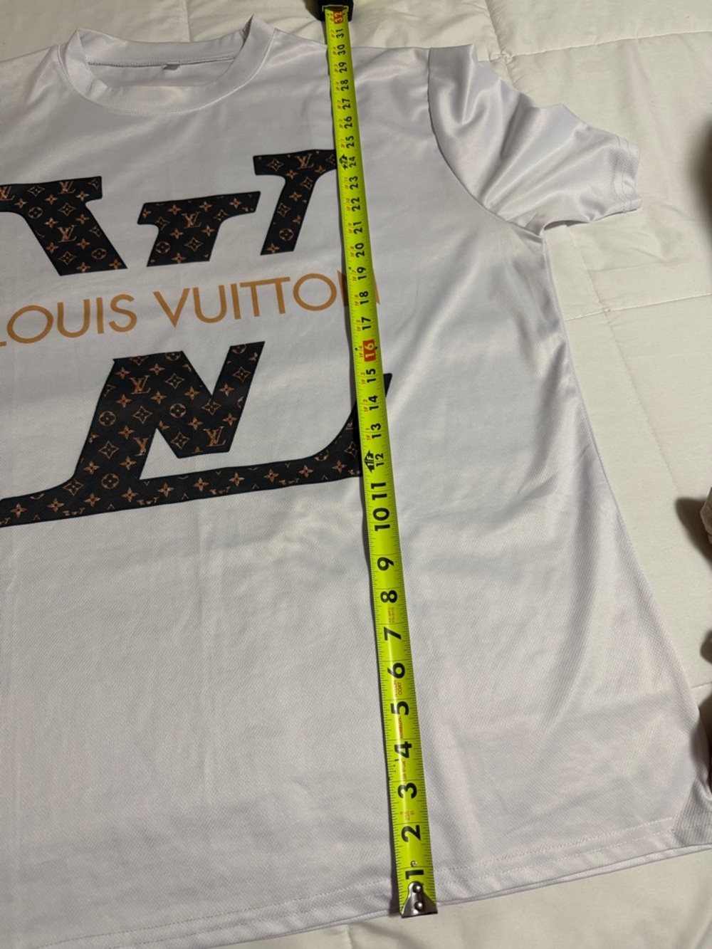 Louis Vuitton White Tee with Brown Monogram LV and Gold Logo - Picture 4 of 4